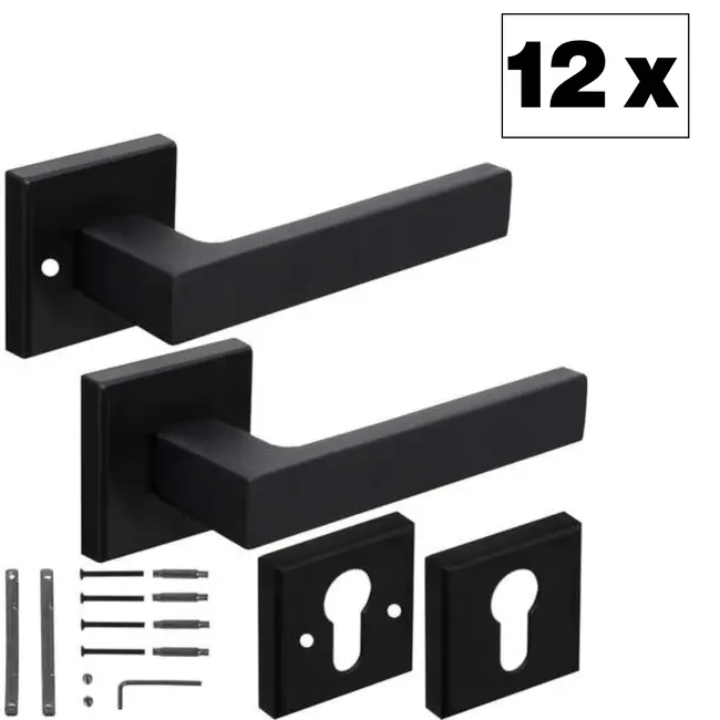 Ruhhy Zwarte Matte Deurklink voor Binnendeuren - Stijlvol en Functioneel - 12 sets