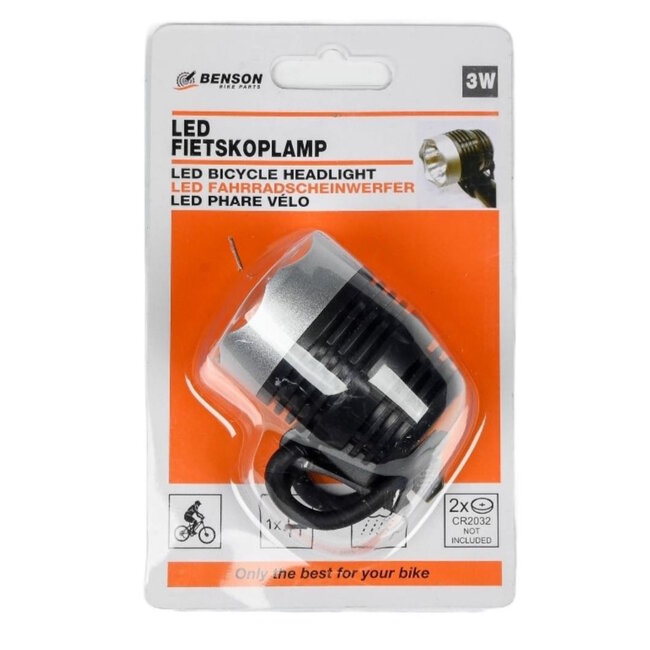 Benson Krachtige LED-fietskoplamp - 3 Watt - Wit licht - ABS - Zwart