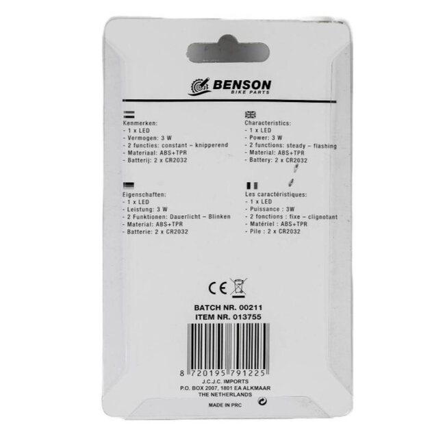 Benson Krachtige LED-fietskoplamp - 3 Watt - Wit licht - ABS - Zwart