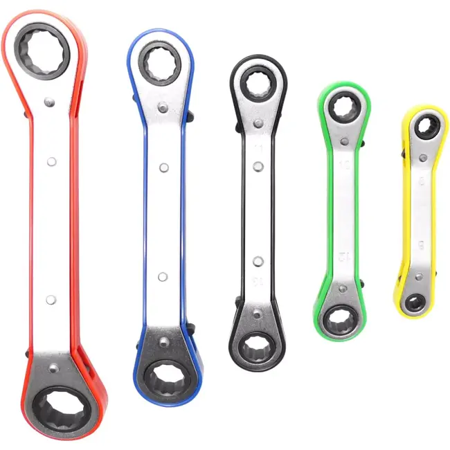 Benson Kleurrijke ring ratelsleutelset - 5-delig - 6 t/m 21 mm - Metrisch - Gebogen ontwerp