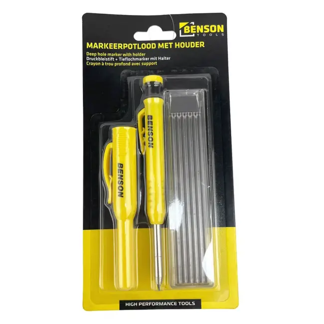Benson Markeerpotlood met Houder - 6 Reserve Stiften - Inclusief Puntenslijper