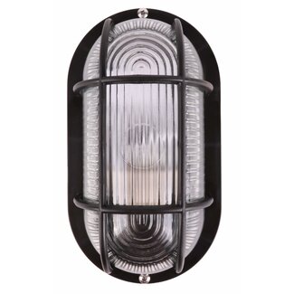 Benson Ovale buitenlamp - zwart kunststof - geribbeld glas - E27 fitting - 17 x 11 x 10.5 cm - IP44