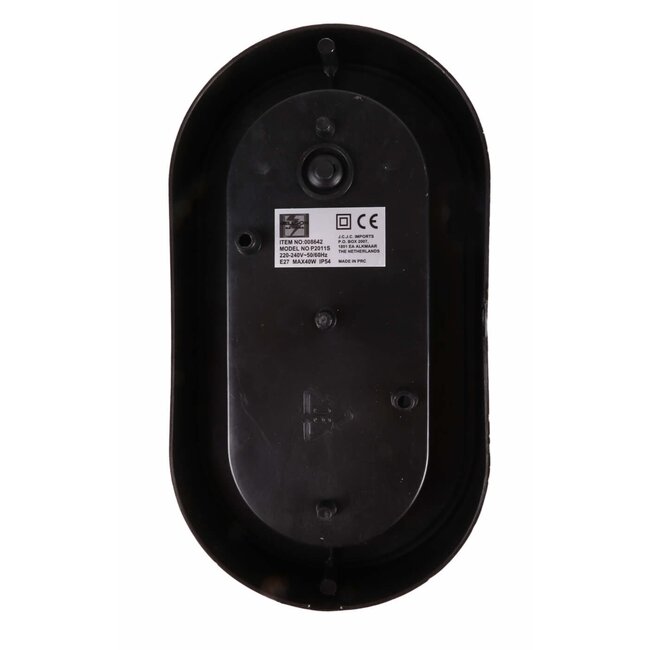 Benson Ovale buitenlamp - zwart kunststof - geribbeld glas - E27 fitting - 17 x 11 x 10.5 cm - IP44