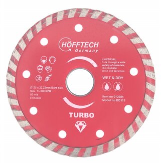 Hofftech Diamantschijf - Ø 125 mm - Nat en droog - Voor beton en steen - 1 stuk