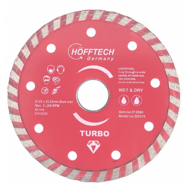 Hofftech Diamantschijf - Ø 125 mm - Nat en droog - Voor beton en steen - 1 stuk