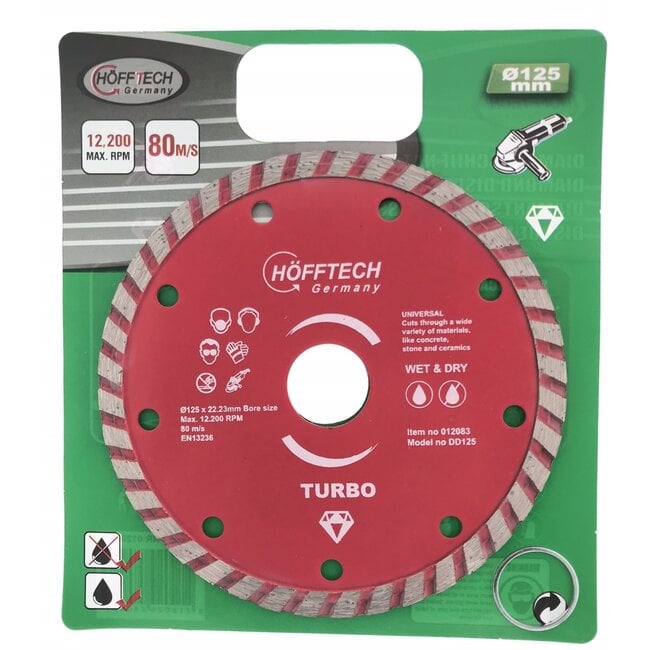 Hofftech Diamantschijf - Ø 125 mm - Nat en droog - Voor beton en steen - 1 stuk