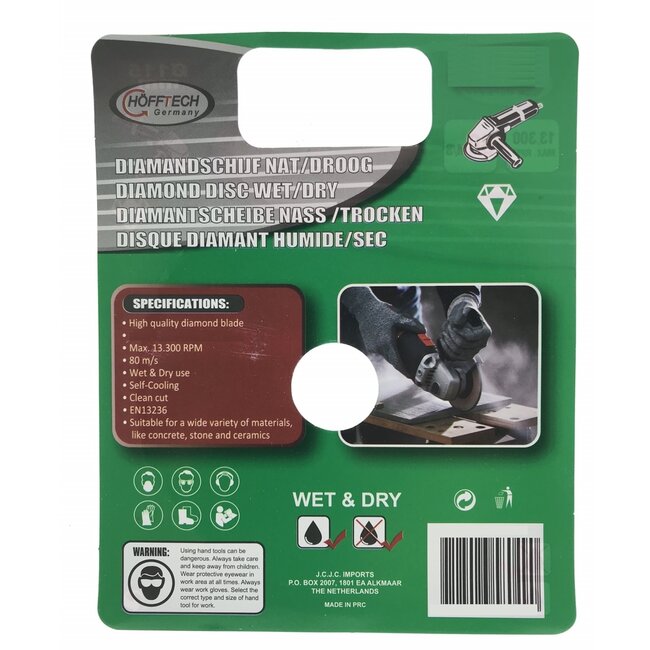 Hofftech Diamantschijf - Ø 125 mm - Nat en droog - Voor beton en steen - 1 stuk
