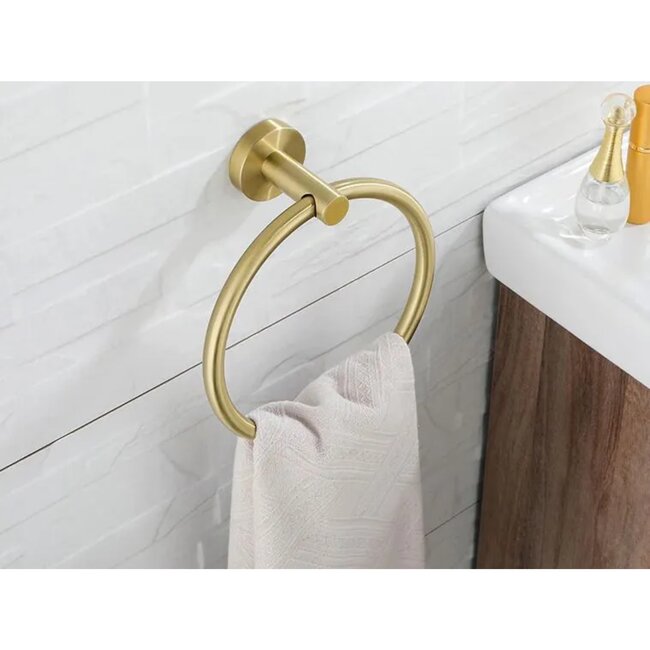 REA Handdoekring - Geborsteld goud - Luxe wandmontage - 155 x 170 mm
