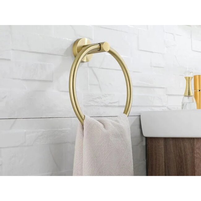 REA Handdoekring - Geborsteld goud - Luxe wandmontage - 155 x 170 mm
