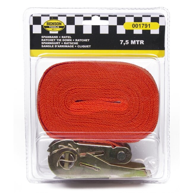 Benson Spanband met ratel - 7.5 meter - 350 kg capaciteit - rood