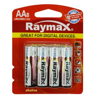 Raymax Krachtige AA batterijen - Alkaline - Langdurig - 8 stuks