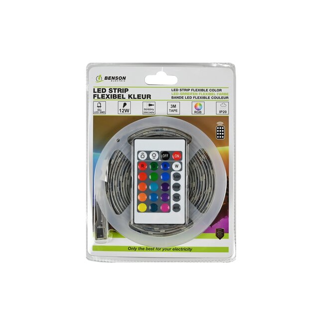 Benson Flexibele LED strip - RGB - 9 watt - 3 meter - Inclusief afstandsbediening