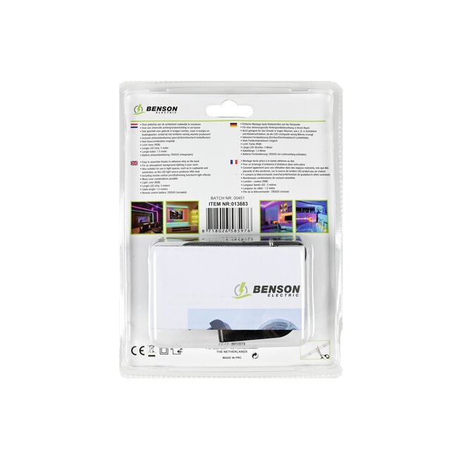 Benson Flexibele LED strip - RGB - 9 watt - 3 meter - Inclusief afstandsbediening