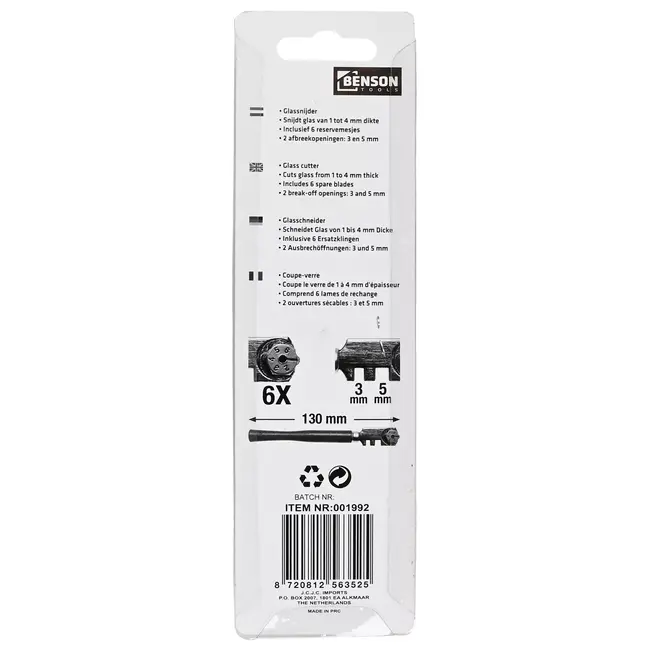 Benson Glassnijder - Houten Heft - Snijdt Glas 1-4 mm - Inclusief Breekfunctie