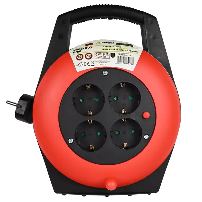 Benson Kabelbox - 10 meter - 4 geaarde aansluitpunten - Kinderbeveiliging - Rood/Zwart