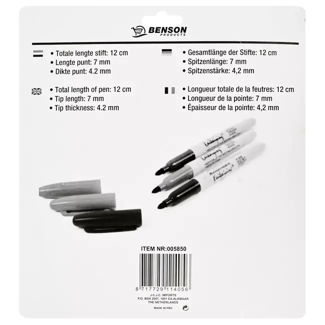 Benson 12-delige set permanente viltstiften - fijne punten - kleurrijk - veelzijdig gebruik