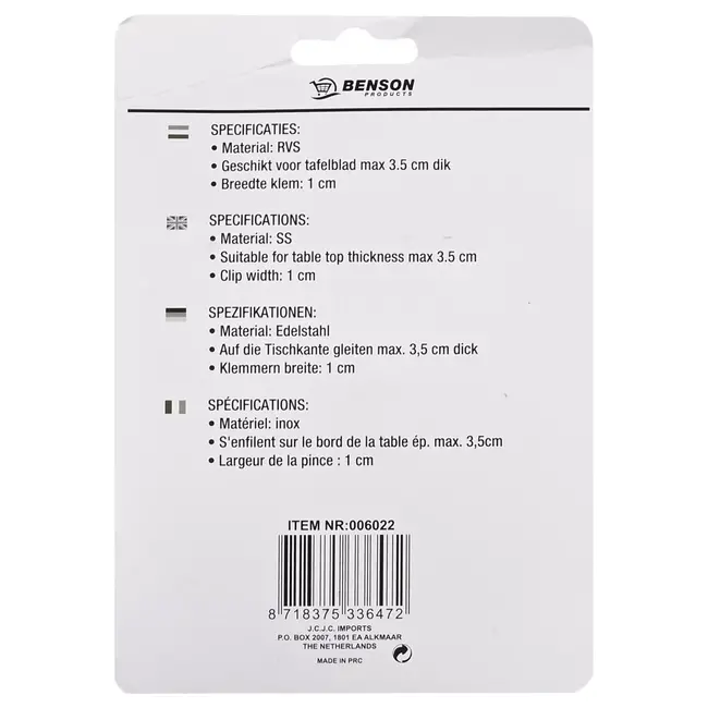 Benson Tafelkleedklemmen - roestvrij staal - verend - set van 12 stuks