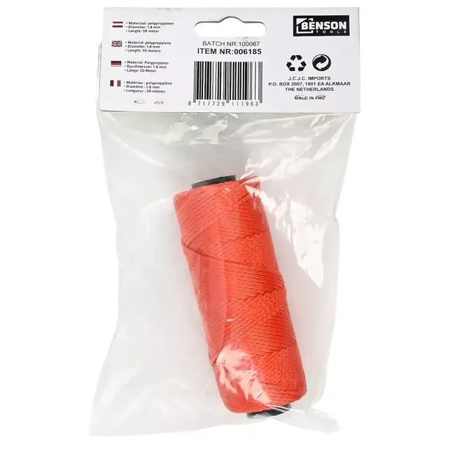 Benson Oranje bouwlijn touw - 1.8 mm diameter - 50 meter lengte - opvallend en duurzaam