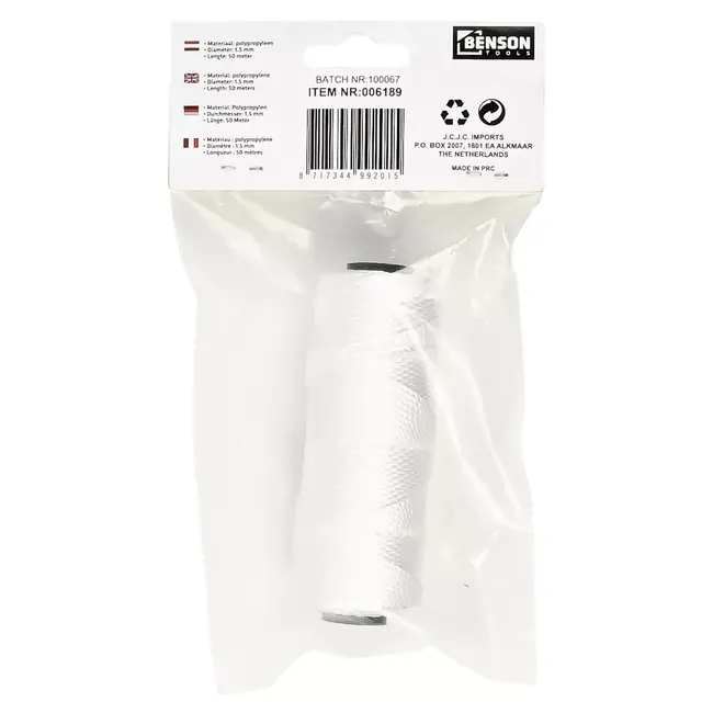 Benson Metselkoord - Nylon - Vuilafstotend - Waterbestendig - 1.5 mm x 50 m - Wit