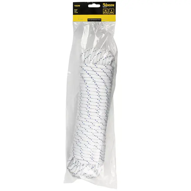 Benson Veelzijdig polypropyleen touw - 8 mm - 30 meter - wit met blauwe lijn
