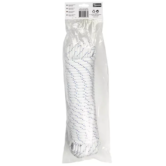 Benson Veelzijdig polypropyleen touw - 8 mm - 30 meter - wit met blauwe lijn