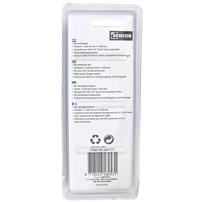 Benson Bit verlenger set - magnetisch - snelwisselsysteem - 60 mm & 150 mm - chroom vanadiumstaal