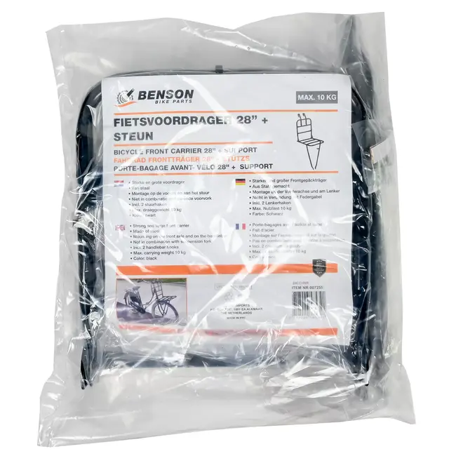 Benson Voordrager fiets - verstelbare stuurhaken - 30x30 cm - zwart - max. 15 kg