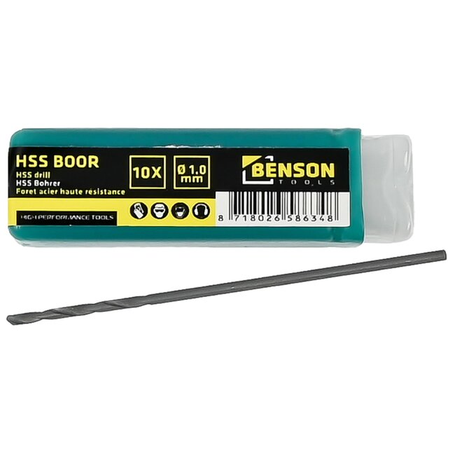Benson Metaalboren set - HSS - 1.0 mm - 10 stuks - Inclusief opbergbox