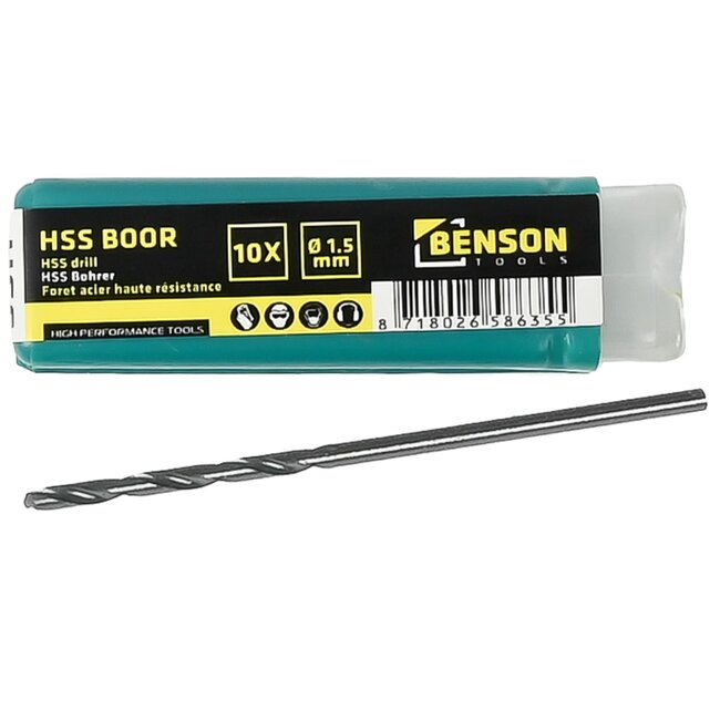 Benson Metaalboren - HSS - Spiraalboor - 1.5 mm - 10 stuks