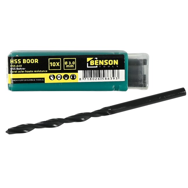 Benson Metaalboren set - HSS - 3 mm - 10 stuks - Inclusief opbergbox
