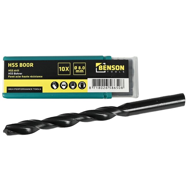 Benson Spiraalborenset - Metaalboor 8.0 mm - 10 stuks - HSS - Rechts snijdend - 119 mm lengte