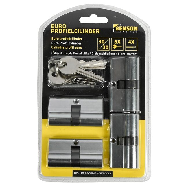 Stahlex Euro profielcilinder - gelijksluitend - 60 mm - 4 stuks - inclusief 6 sleutels
