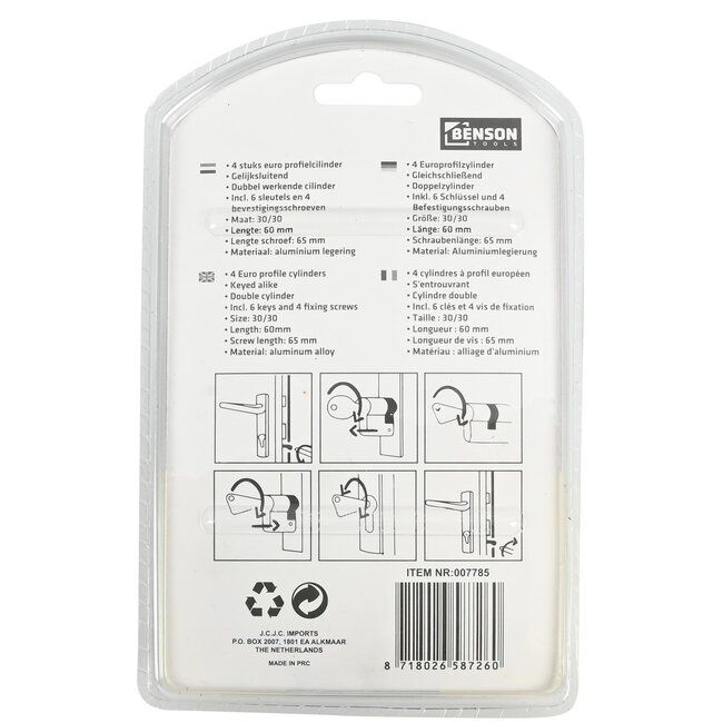 Stahlex Euro profielcilinder - gelijksluitend - 60 mm - 4 stuks - inclusief 6 sleutels