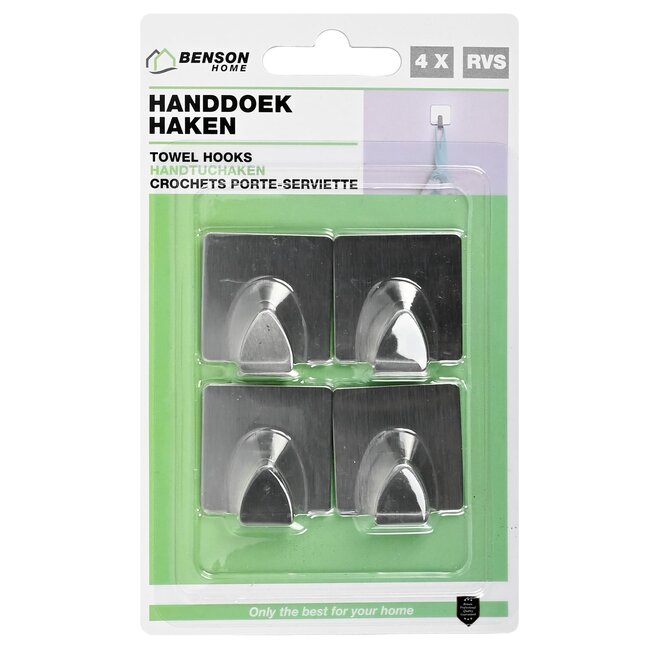 Benson Set van 40 zelfklevende vierkante RVS handdoekhaken - modern en
