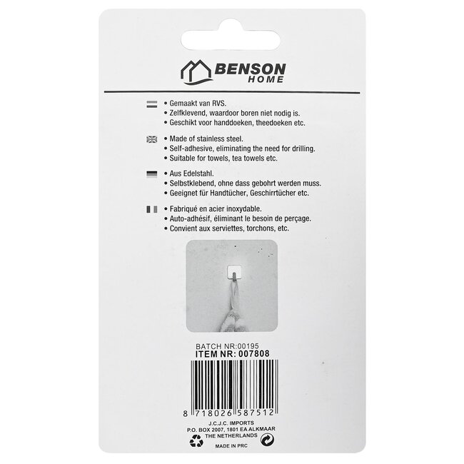 Benson Set van 40 zelfklevende vierkante RVS handdoekhaken - modern en duurzaam