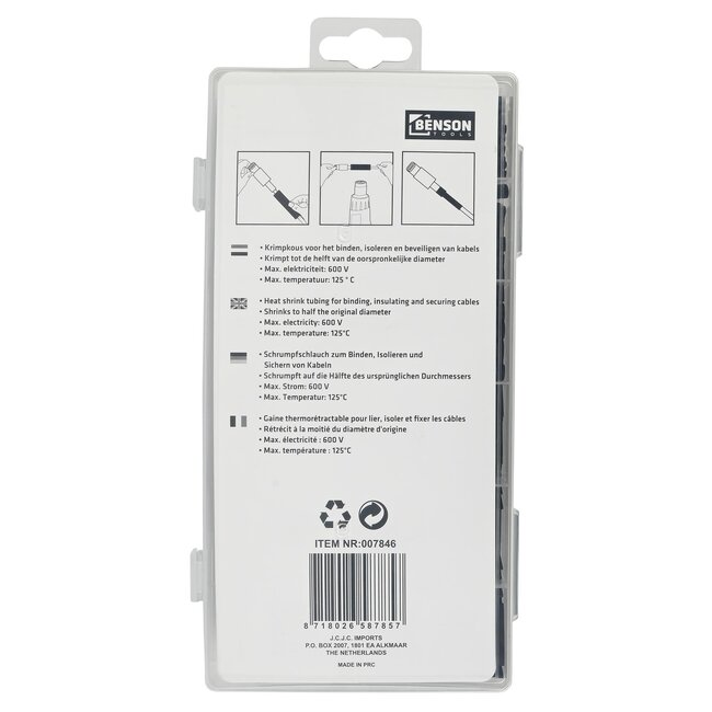 Benson 127-delige krimpkousenset - zeven maten - zwart - 600V - 125°C
