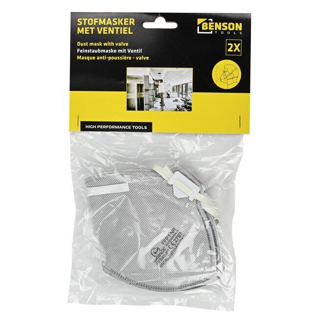 Benson Stofmasker met ventiel - FFP2 - Grijs - Set van 2 - Comfortabel ademen