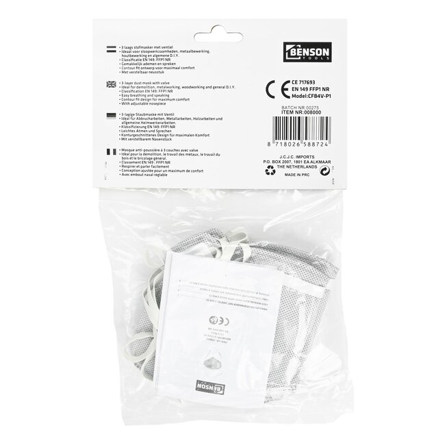 Benson Stofmasker met ventiel - FFP2 - Grijs - Set van 2 - Comfortabel ademen