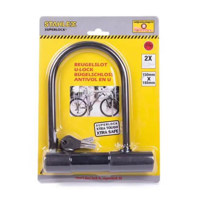 Stahlex Beugelslot - Veiligheidscategorie B - 15 x 18.5 cm - Inclusief 2 sleutels - Zwart