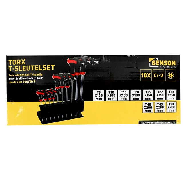 Benson Torx schroevendraaierset - T-vorm - Antislip - 10-delig - Inclusief wandhouder