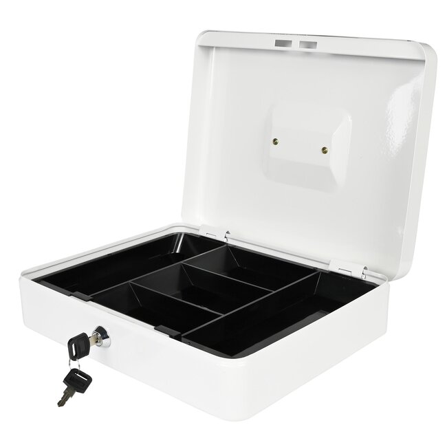 Benson Compact metalen geldkistje - cilinderslot - wit - 300 x 240 x 90 mm