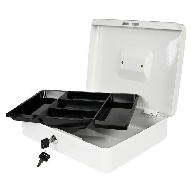 Benson Compact metalen geldkistje - cilinderslot - wit - 300 x 240 x 90 mm