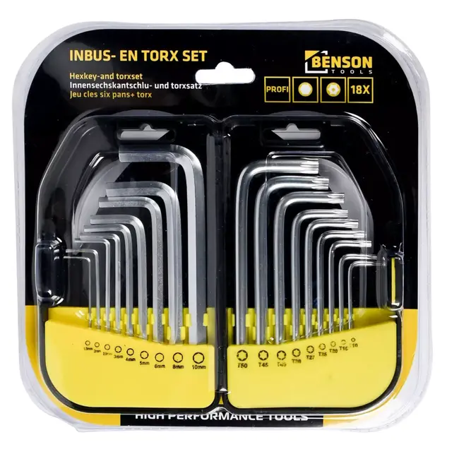 Benson Inbus- en Torx-set - 18-delig - Profi box - Diverse maten - Hoogwaardig materiaal