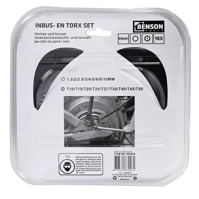 Benson Inbus- en Torx-set - 18-delig - Profi box - Diverse maten - Hoogwaardig materiaal