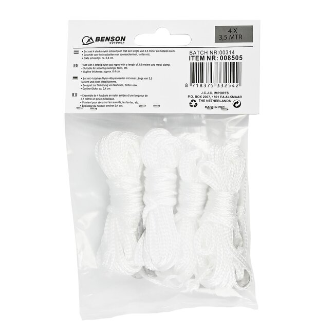 Benson Set scheerlijnen - 3,5 meter - met klemmen - 4 stuks - duurzaam nylon