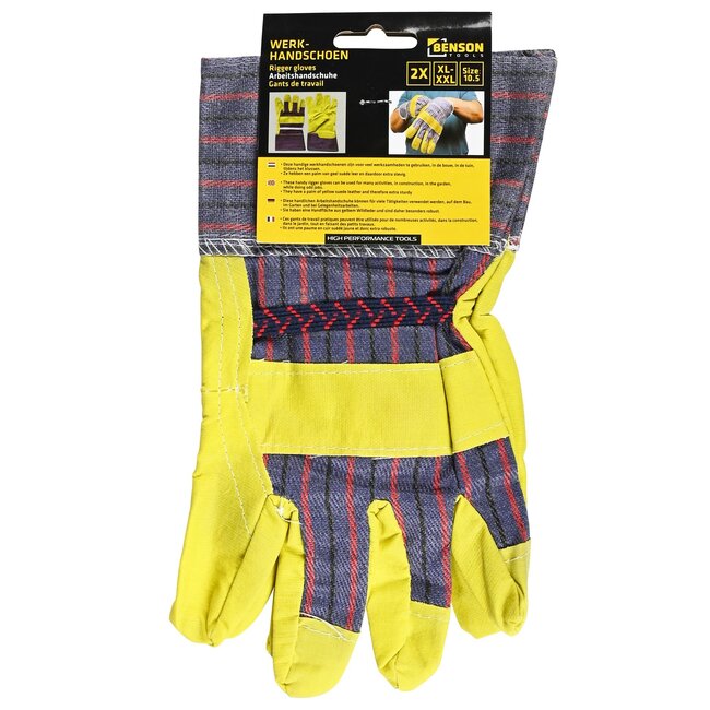 Benson Werkhandschoenen splitleder - extra polsbescherming - maat 10.5 - set