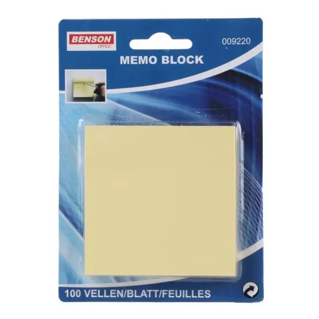Benson Geel memoblok - 76 x 76 mm - 100 vel - herpositioneerbaar - zonder lijmresten