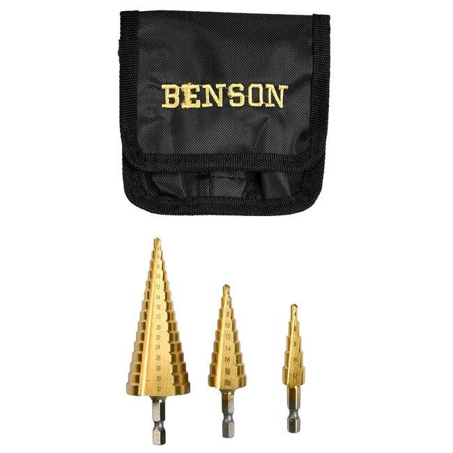 Benson 3-delige stappenboor set - HSS titanium - 4-32 mm - veelzijdig en duurzaam