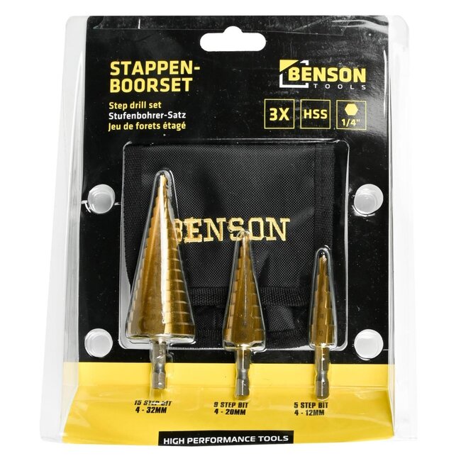 Benson 3-delige stappenboor set - HSS titanium - 4-32 mm - veelzijdig en duurzaam