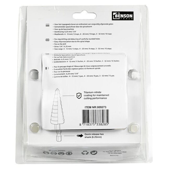 Benson 3-delige stappenboor set - HSS titanium - 4-32 mm - veelzijdig en duurzaam